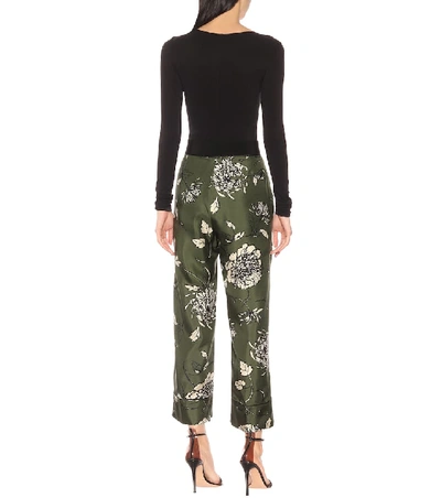 Shop Moncler Floral Silk Wide-leg Pants In Green