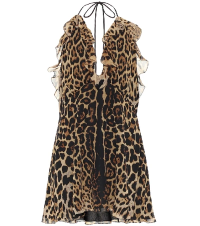 Shop Saint Laurent Leopard-print Silk Minidress In Brown