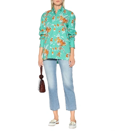 Shop Plan C Floral Cotton Shirt In Green