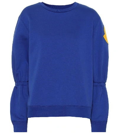 Shop Moncler Embroidered Cotton-blend Sweatshirt In Blue