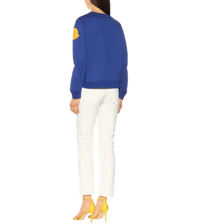 Shop Moncler Embroidered Cotton-blend Sweatshirt In Blue