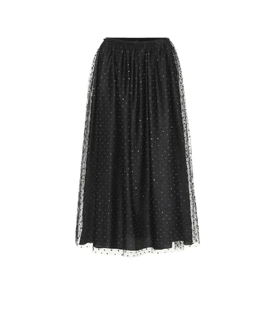 Shop Red Valentino Redvalentino Dotted Tulle Midi Skirt In Black