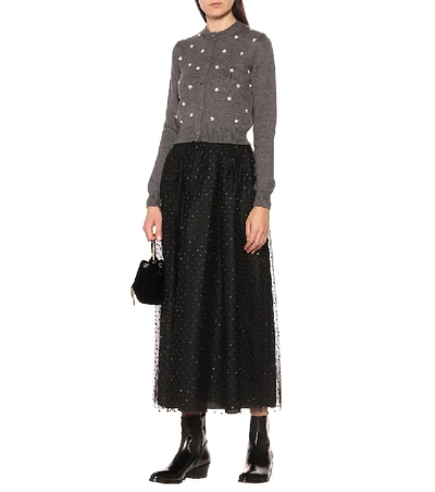 Shop Red Valentino Redvalentino Dotted Tulle Midi Skirt In Black