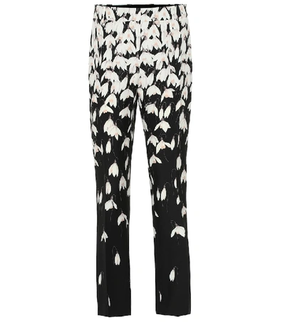 Shop Valentino Floral Wool And Silk Crêpe Pants In Black