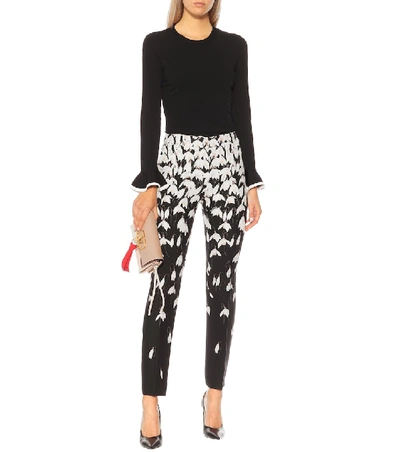 Shop Valentino Floral Wool And Silk Crêpe Pants In Black