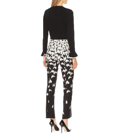 Shop Valentino Floral Wool And Silk Crêpe Pants In Black