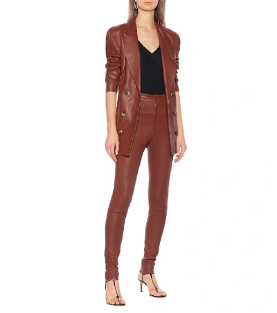 Shop Zeynep Arcay High-rise Skinny Leather Pants In Brown