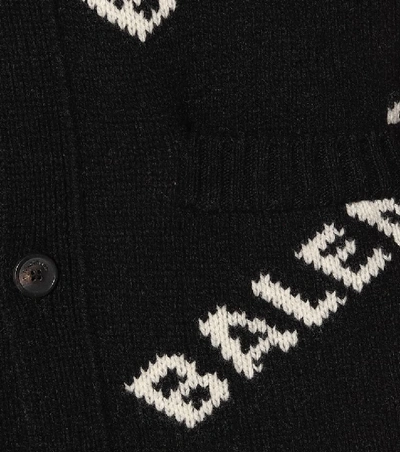 Shop Balenciaga Allover Logo Wool-blend Cardigan In Black