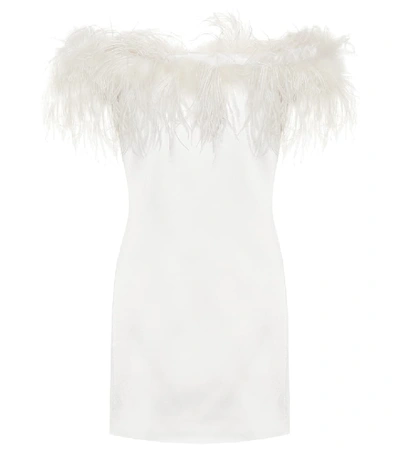 Shop Saint Laurent Feather-trimmed Crêpe Dress In White