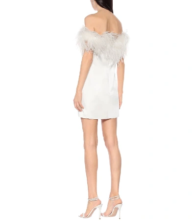 Shop Saint Laurent Feather-trimmed Crêpe Dress In White