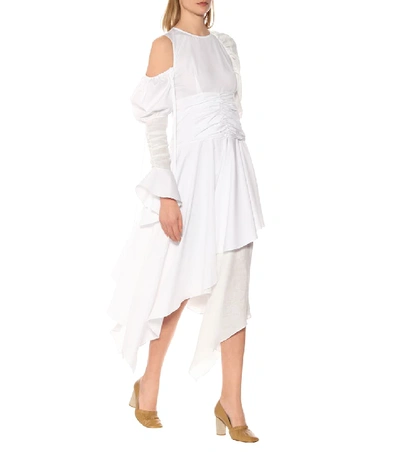 Shop Loewe Gathered Cotton And Linen Dress In White