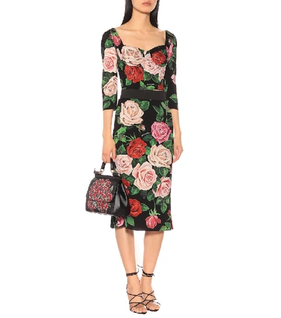 Shop Dolce & Gabbana Floral Stretch Silk Top In Black