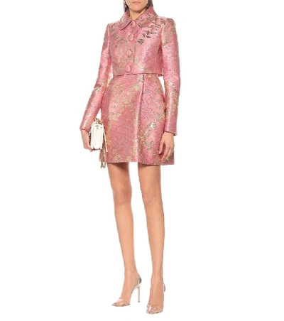 Shop Dolce & Gabbana Brocade Cropped Jacket In Pink