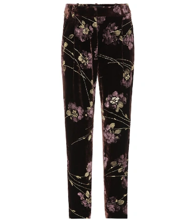 Shop Co Floral-printed Velvet Trousers In Brown