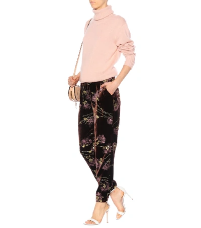 Shop Co Floral-printed Velvet Trousers In Brown