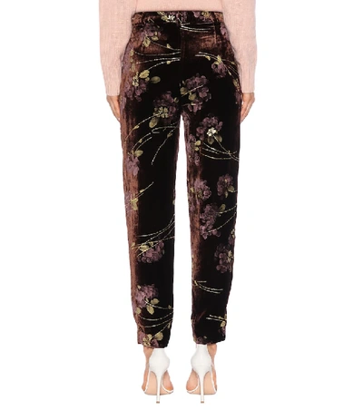 Shop Co Floral-printed Velvet Trousers In Brown