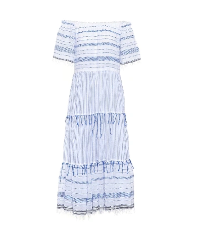 Shop Lemlem Tiki Off-shoulder Cotton-blend Dress In Blue