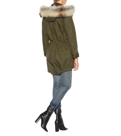 Shop Saint Laurent Cotton-blend Fur-trimmed Parka In Green