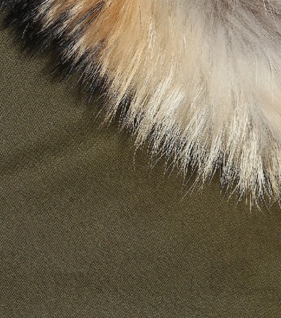Shop Saint Laurent Cotton-blend Fur-trimmed Parka In Green