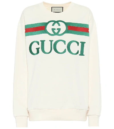 Shop Gucci Oversized Logo Cotton Sweatshirt In White