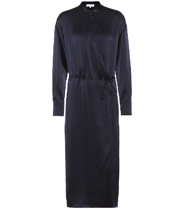 long sleeve silk wrap dress