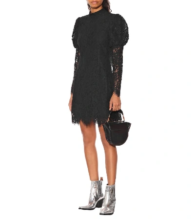 Shop Ganni Lace Minidress In Black