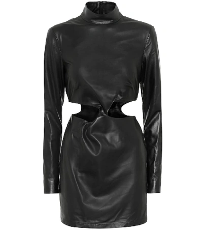 Shop Zeynep Arcay Cut-out Leather Minidress In Black
