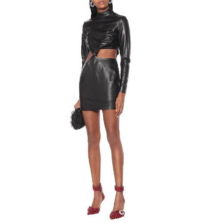 Shop Zeynep Arcay Cut-out Leather Minidress In Black