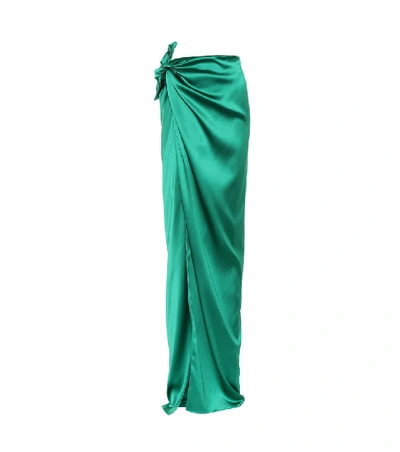 Shop Balenciaga Satin Maxi Wrap Skirt In Green