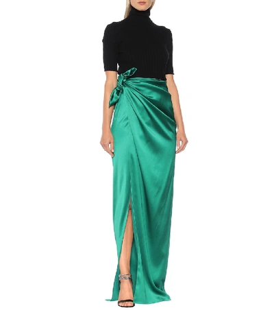 Shop Balenciaga Satin Maxi Wrap Skirt In Green