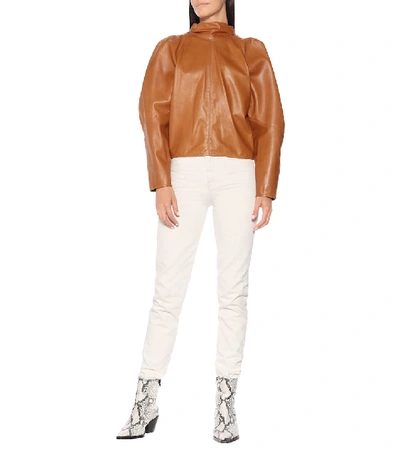 Shop Isabel Marant Caby Leather Blouse In Brown