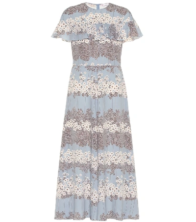Shop Red Valentino Ruffled Floral Midi Dress In Blue