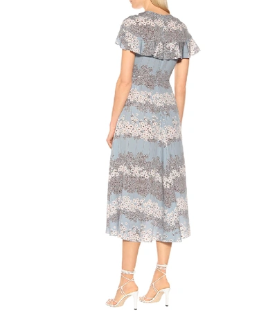 Shop Red Valentino Ruffled Floral Midi Dress In Blue