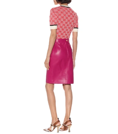Shop Gucci Leather Pencil Skirt In Pink