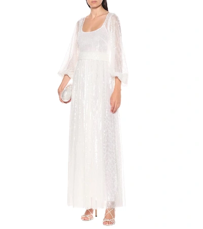 Shop Staud Sequined Maxi Dress In White