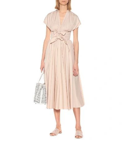 Shop Alaïa Cotton-poplin Midi Dress In Beige