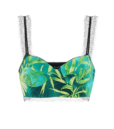 Shop Versace Jungle-print Silk Bralette In Green