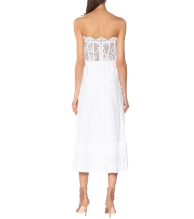 Shop Simone Rocha Pleated Cotton Midi Skirt In White
