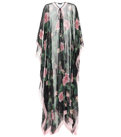 Shop Dolce & Gabbana Floral Silk-chiffon Kaftan In Black