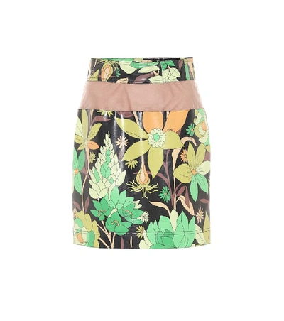 Shop Fendi Floral Coated-cotton Miniskirt In Green