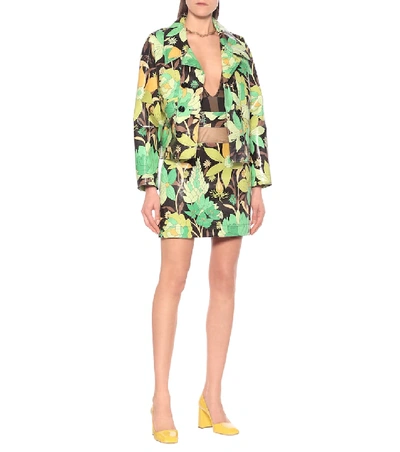 Shop Fendi Floral Coated-cotton Miniskirt In Green