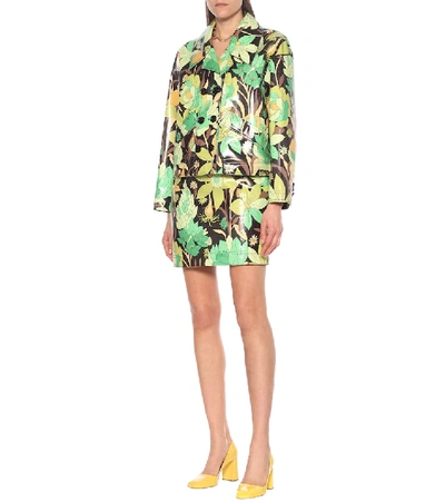 Shop Fendi Floral Coated-cotton Miniskirt In Green