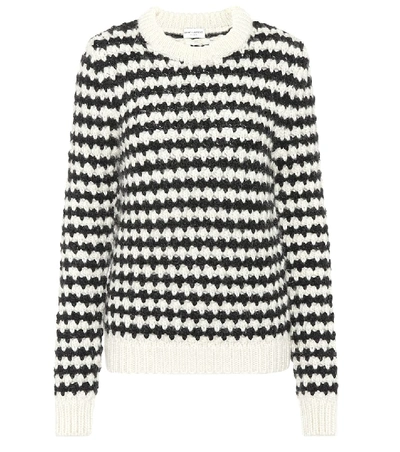 Shop Saint Laurent Striped Wool-blend Sweater In Black