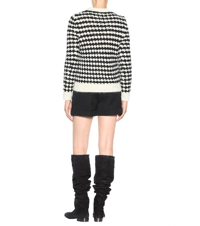 Shop Saint Laurent Striped Wool-blend Sweater In Black