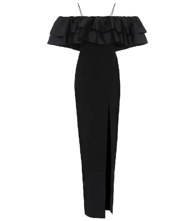 Shop Rasario Off-the-shoulder Silk-blend Gown In Black