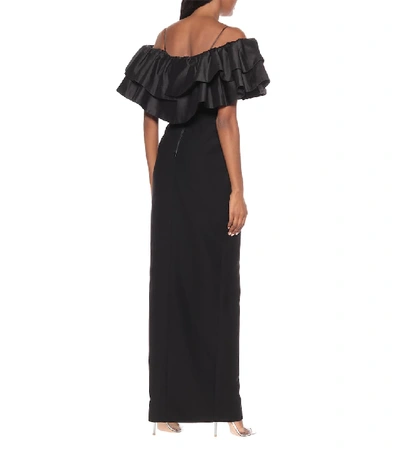 Shop Rasario Off-the-shoulder Silk-blend Gown In Black