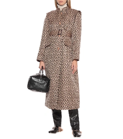 Shop Gucci G Rhombus Printed Trench Coat In Beige