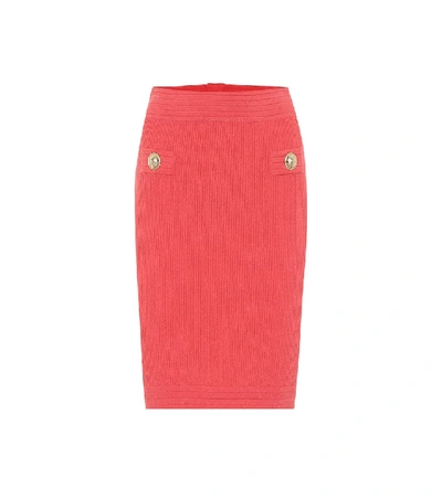 Shop Balmain Knit Midi Pencil Skirt In Pink