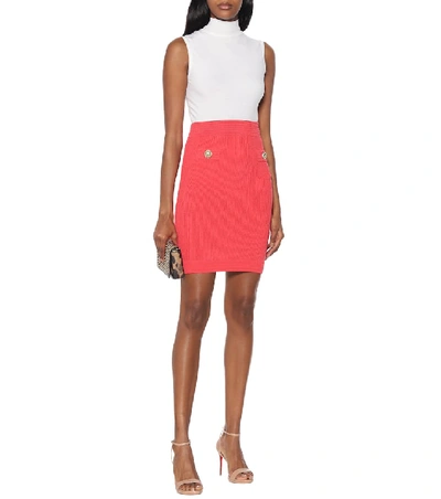Shop Balmain Knit Midi Pencil Skirt In Pink