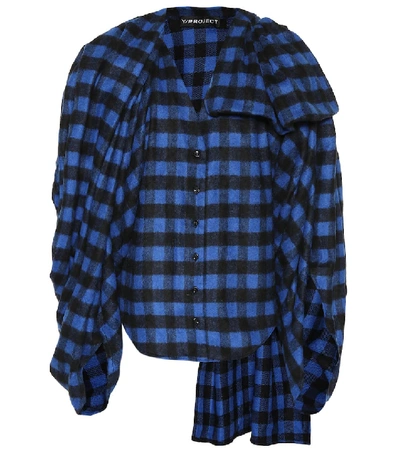 Shop Y/project Wool-blend Checked Flannel Top In Blue